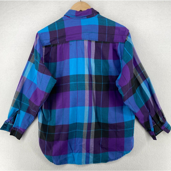 NO STRINGS ATTACHED Shirt Womens S Plaid Button Front Long Sleeve Blue Vtg 80s - Picture 3 of 12